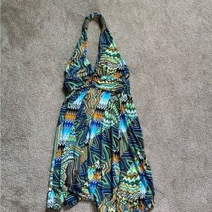 White Mark Blue and Green Geometric Dress